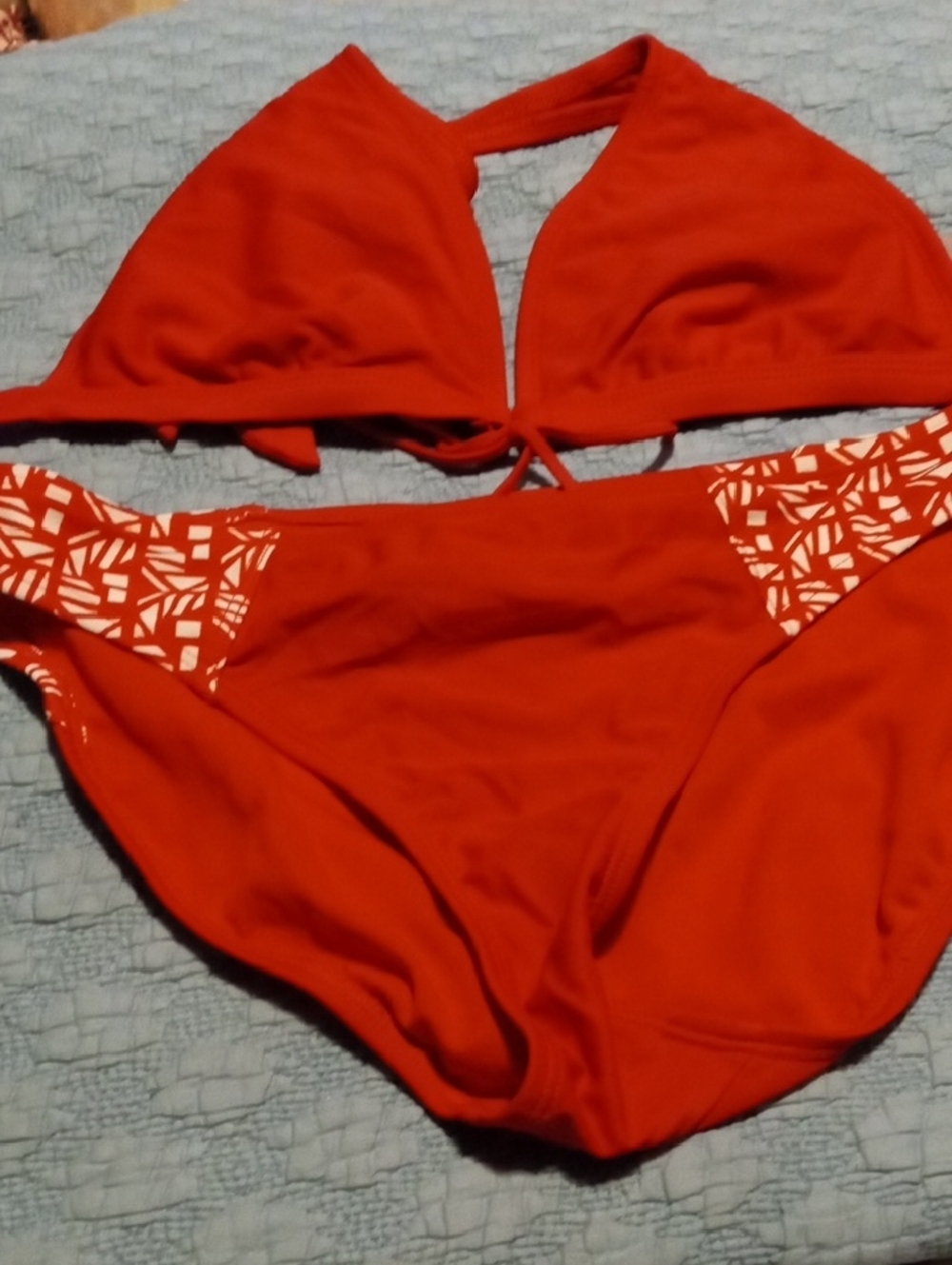 Source Unknown Red Girls Swim Bikini Set with White Pattern Accents